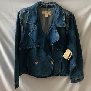 MICHAEL KORS Cropped Trench Denim Jacket in California Blue Wash Sz LARGE